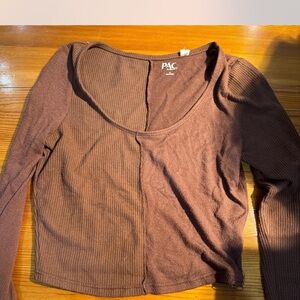 PacSun Chocolate Brown Ribbed Long Sleeve Top